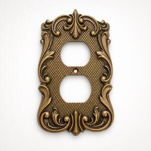 VTG National Lock Brass Ornate Outlet Plate Cover Artwork Details Country Home